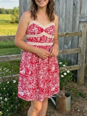 Maurices Red Paisley Lace-Trim Dress
